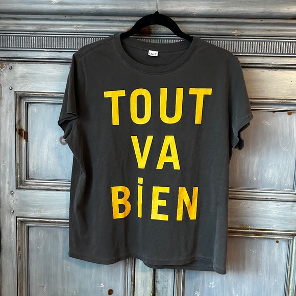Clare V. Tout Va Bien Classic Tee in Faded Black ( Dark Gray ) Size XL - Picture 5 of 9